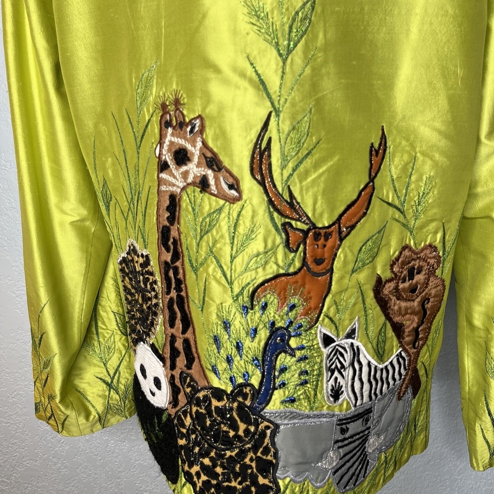Vtg Anage Silk Jacket Womens M Embroidered Safari Art to Wear Giraffe Peacock - Picture 9 of 14